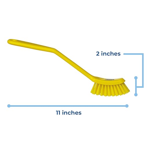 Vikan - Fine Dish Brush - Heavy-Duty, Narrow, Slip-Resistant Cleaning Brush, Polypropylene, Polyester Bristle, 11 Inch, Yellow, (42876)