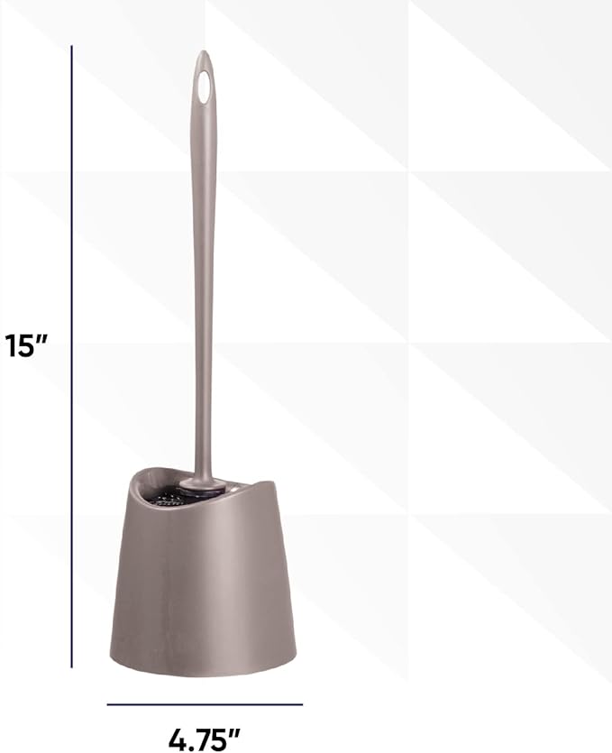 Superio Plastic Toilet Brush with Taupe Bristles, Includes Holder for Easy Bathroom Cleaning