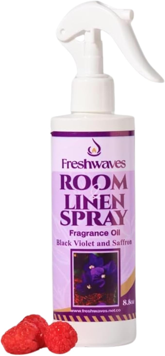 Freshwaves Black Violet & Saffron Fragrance Oil Spray | 8oz Air Freshener | Room Odor Eliminator for Living Room, Bedroom, Bathroom & Office