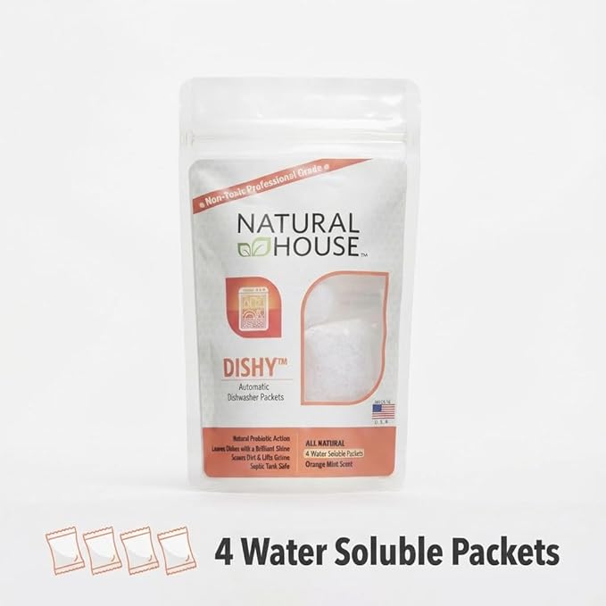 Natural House Dishy — Plant-Based Dishwasher Detergent Pods — Septic-Safe — Orange Mint Scent — 4 Count Trial Pack
