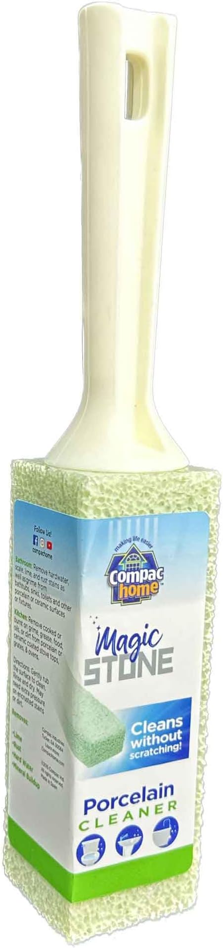 Compac's Magic-Stone Porcelain Cleaning Stick - Toilet Bowl Cleaner, Advanced Green Technology, Handy Toilet Cleaner Easily Scrubs/Removes Stubborn Lime Stains from Porcelain or Bathroom Fixtures (1)