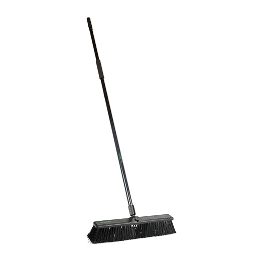 Restaurantware-Clean Tek Professional 17.13 Inch Push Broom, 1 Heavy-Duty Broom with 59â€ Handle - Medium Bristles, 2 Handle Attachment, Wooden, Commercial Use, for Deck, Garage, Yard, Patio