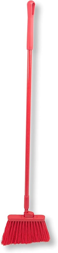 SPARTA 41083EC05 Plastic Color Coded Broom, Unflagged Bristles, Long Broom With Angled Head For Small Debris Cleaning, 56 Inches, Red