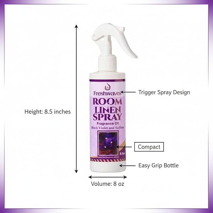 Freshwaves Black Violet & Saffron Fragrance Oil Spray | 8oz Air Freshener | Room Odor Eliminator for Living Room, Bedroom, Bathroom & Office