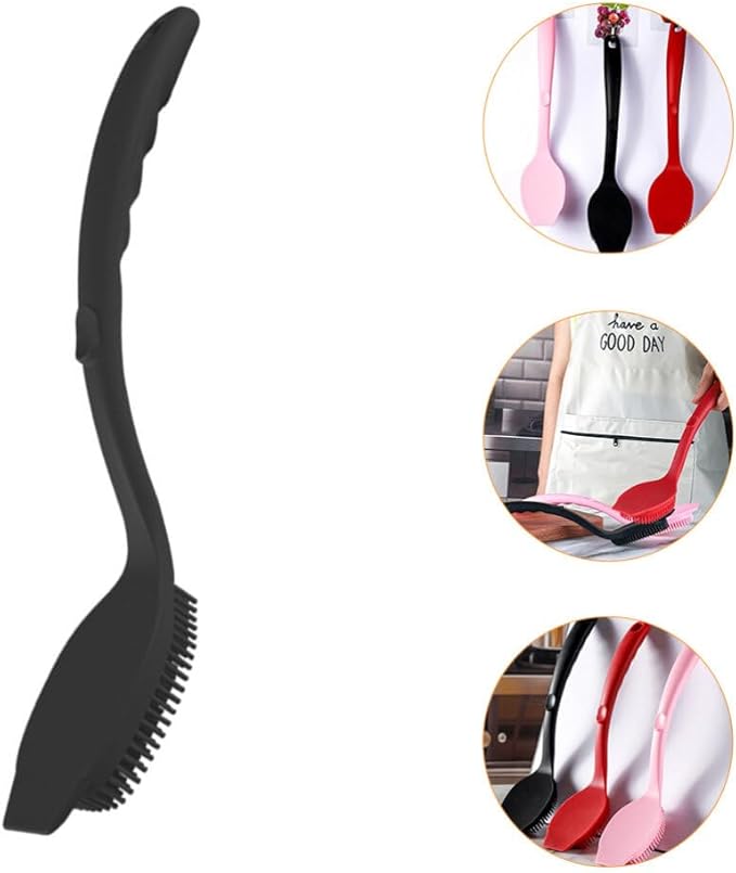 OSALADI Dish Brush Silicone Pot Brush Scrub for Pans Pots Kitchen Sink Cleaning Long Handle Dish Cup Bottle Washing Scrubber Black