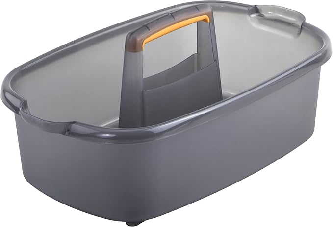 Casabella Plastic Multipurpose Cleaning Storage Caddy with Handle, 1.85 Gallon, Gray and Orange & Plastic Rectangular Cleaning Bucket with Handle, Clear, 4 Gallon