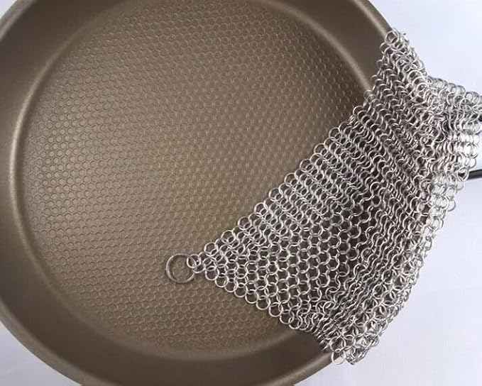 316 Stainless Steel Cast Iron Scrubber - 7 x 7 Inches Cleaner Chainmail Dish Scouring Pad for Dishwasher Cleaning - Chainmail Scrubber for cast Iron Pans Dutch Ovens Grills