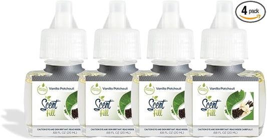 Scent Fill Vanilla Patchouli Plug in Air Freshener, 4 Scented Oil Refills