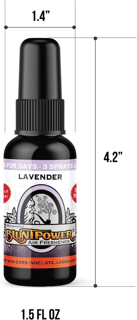 BluntPower (Lavender, 5 Pack) Concentrated Air Freshener - Premium Oil Based Air Freshener Spray For Home and Car - Long-Lasting Bathroom Spray, Car Freshener, & Odor Eliminator Spray