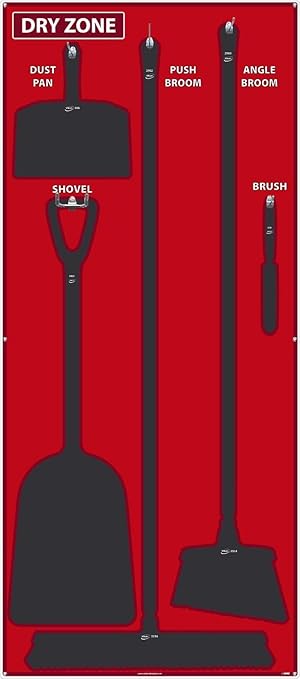 AccuformNMC NMC SB128ACP 5S Dry Zone Janitorial Shadow Board, 68"x30", Red/Black, Aluminum Composite Panel (Tools Sold Separately), American Made Safety Tags, Signs, and Labels