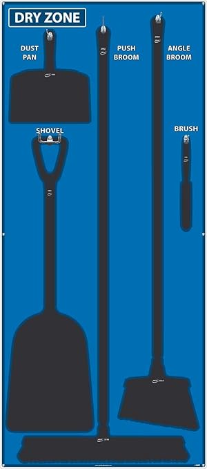 NMC SB132AL 5S Dry Zone Janitorial Shadow Board, 68"x30", Blue/Black, Aluminum Sign (Tools Sold Separately)