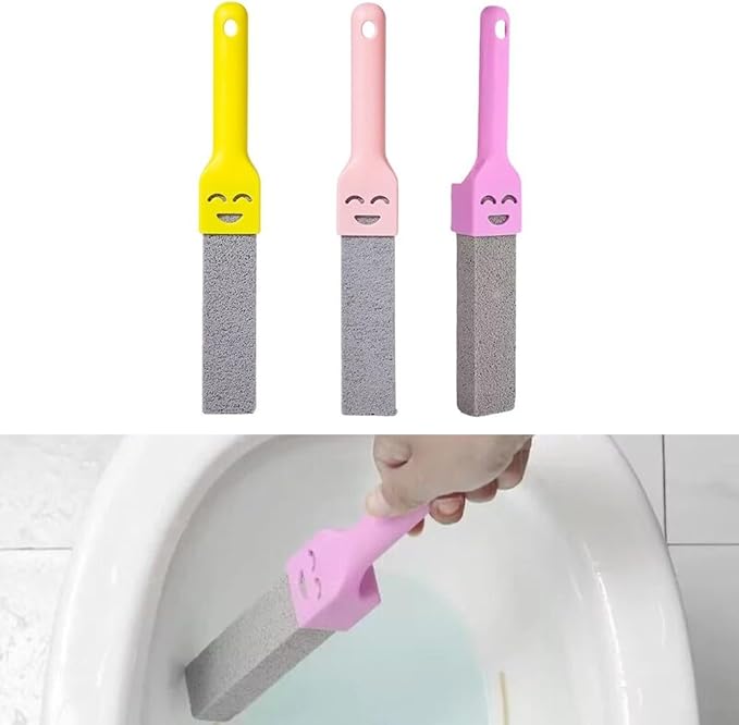 Natural Pumice Toilet Cleaning Brush With Ergonomic Handle For Removing Yellow Stains Rust Scale On Toilets Sinks Bathtubs Tiles Chemical-Free Multi-Use Bathroom for SURFACE Cleaner (Pink)