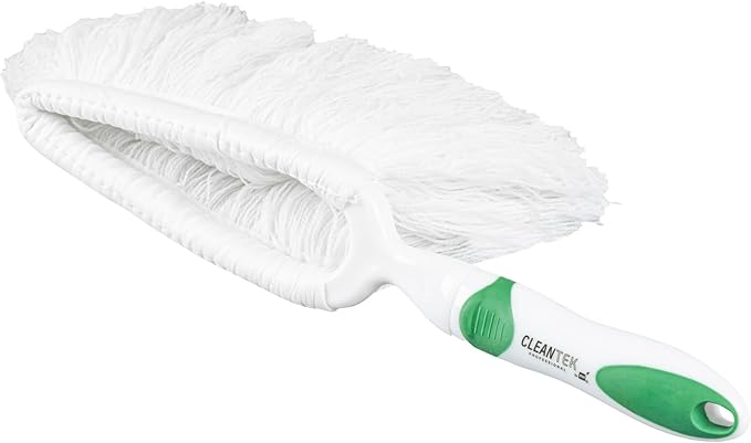 Restaurantware Duster 50 Pack of 13.7 x 2.1 x 2.5 Inch Cotton Duster Washable Multipurpose Cleaning Tool Non-Slip Handle Green and White Dust Remover Tool