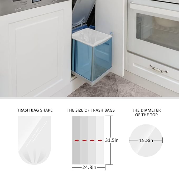 13 Gallon 80 Count Tall Kitchen Trash Bags 10 Gal 12 Gal 13 Gal fit 50 Liters Garbage Bags by Teivio, Waste Basket Bags,Bathroom Trash Can Bin Liners, Plastic Bags for home office kitchen, Clear