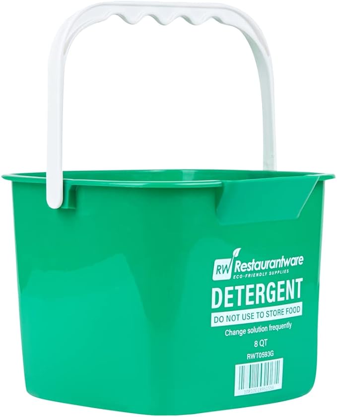 Restaurantware-RW Clean 8 Quart Cleaning Buckets, 10 Detergent Square Buckets - With Measurements, Built-In Spout And Handle, Green Plastic Utility Buckets, For Home Or Commercial Use,