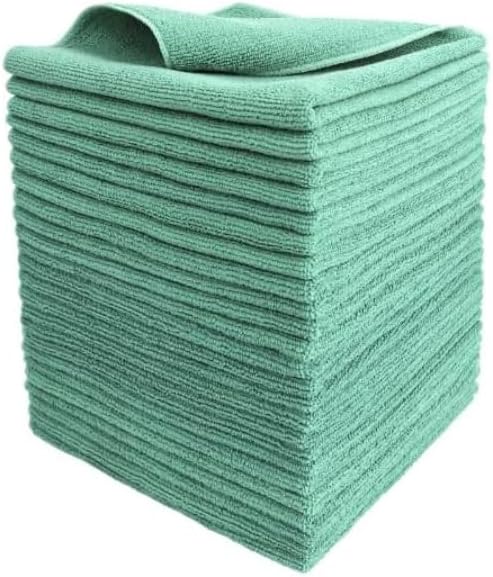 Tricol Clean Professional Extra Thick Commercial Grade Microfiber Cleaning Cloth, Green, Pack of 72
