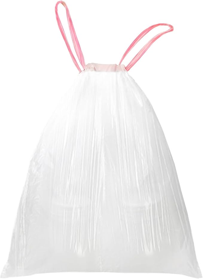 WAIKAS 13 Gallon Trash Bags Drawstring, Pack of 28 Garbage Bags for Kitchen and Home Use, 63x70cm Size, 12g/pcs, Unscented, White