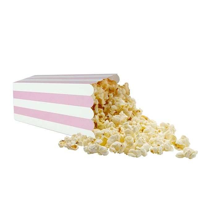 XIEHE 24 Pack Striped Popcorn Boxes - Carnival Parties Mini Paper Popcorn and Candy Containers, Party Supplies for Movie Nights (Pink)