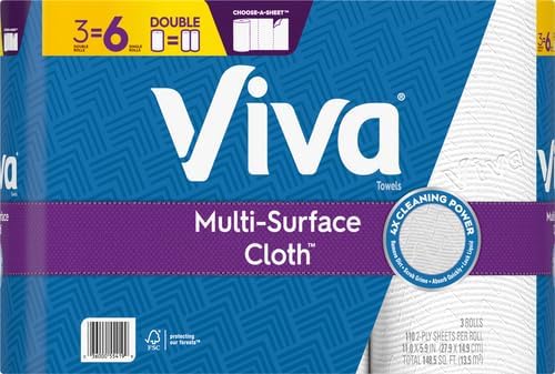 Viva Multi-Surface Cloth Paper Towels, 3 Double Rolls, 110 Sheets Per Roll (Pack of 8)