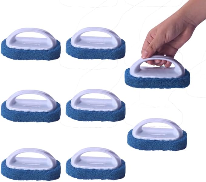 Scouring Pad Brush kit 8 Pieces, Cleaning Brush with Handle, Dish Scrub Brush, Bathroom Brush, Sink Scrub Brush