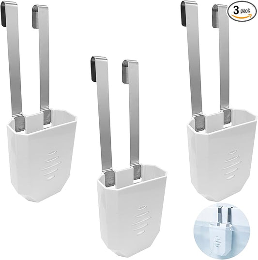 ZALIR 3 Pcs Toilet Tank Holders, White Plastic Hanging Toilet Tank Bracket with Stainless Steel Hook, Long-Lasting Rust-Resistant Carrier, Space-Saving Bathroom Organizer