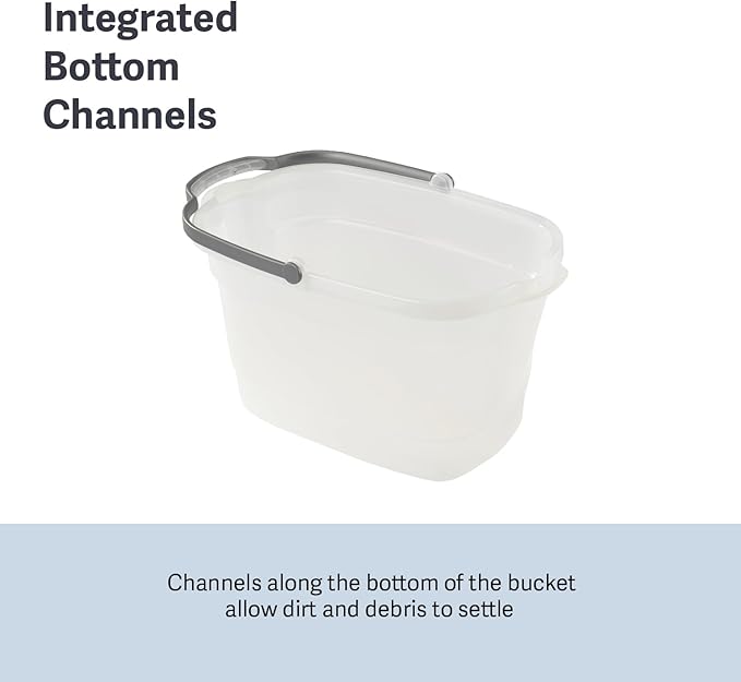 Casabella Cleaning Bucket Rectangular for Mopping or Storage with Handle and Built-In Pour Spouts, 4-Gallon, Clear