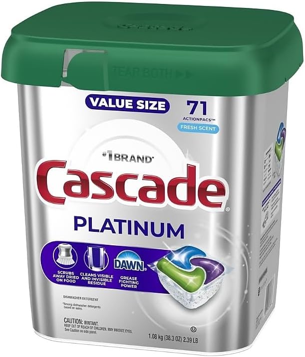 Cascade Platinum Dishwasher Pods, Fresh Scent, 74 Actionpacs, 3.17 Pound (Pack of 1)