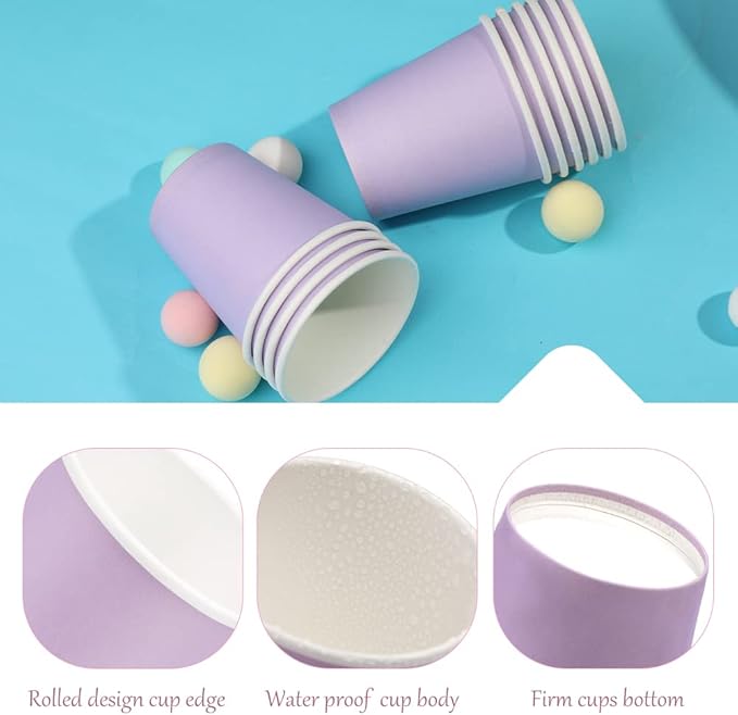 100 Pack Paper Cups, 3 oz Bathroom Cups, Moushwash Cup, Small paper Cup for Water, Juice, Candy Ideal for Party Bathroom and Office（Purple）