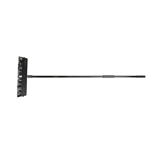 Restaurantware-Clean Tek Professional 17.13 Inch Push Broom, 1 Heavy-Duty Broom with 59â€ Handle - Medium Bristles, 2 Handle Attachment, Wooden, Commercial Use, for Deck, Garage, Yard, Patio