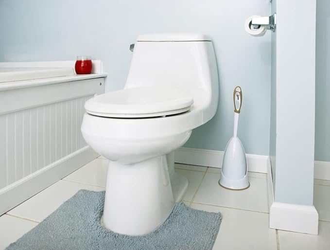 Quickie Toilet Bowl Brush and Storage Caddy with Microban for Bathroom, White, Heavy Duty Deep Cleaning, Convenient Storage, Long Handle, Fights Oder-Causing Material