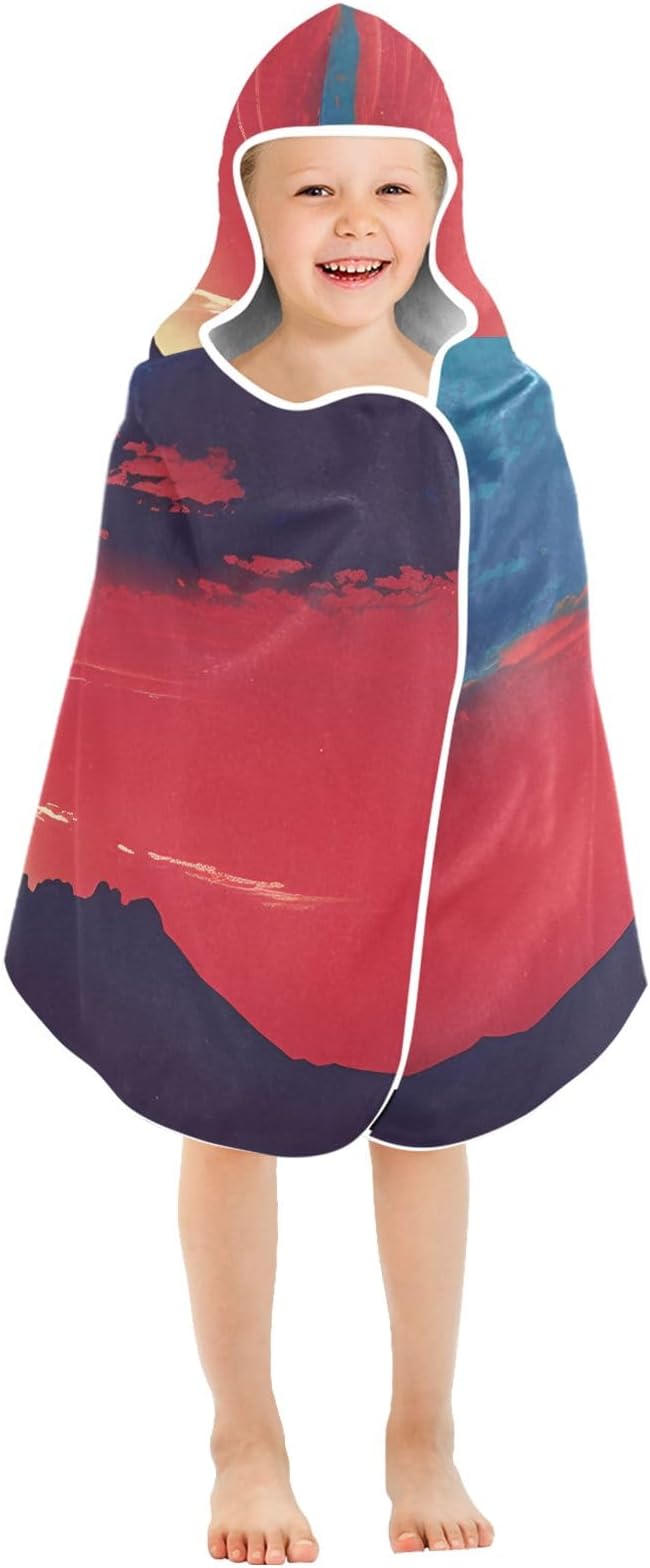 Hooded Towel for Kids Red Sunset Over The Mountains Beach Wrap Bath Towels 50x23.5in