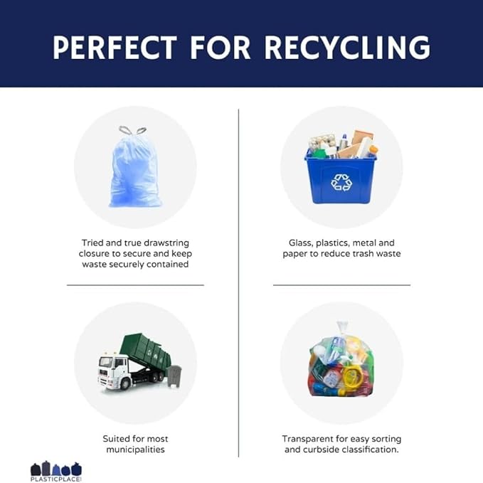Plasticplace Custom Fit Blue Drawstring Trash Bags, Compatible with Simplehuman Code H, Tear-Resistant, Scent-Free, for Indoor Use Home Office Trashbags (100 Count), 8-9 Gallon / 30-35L, 18.5" x 28"