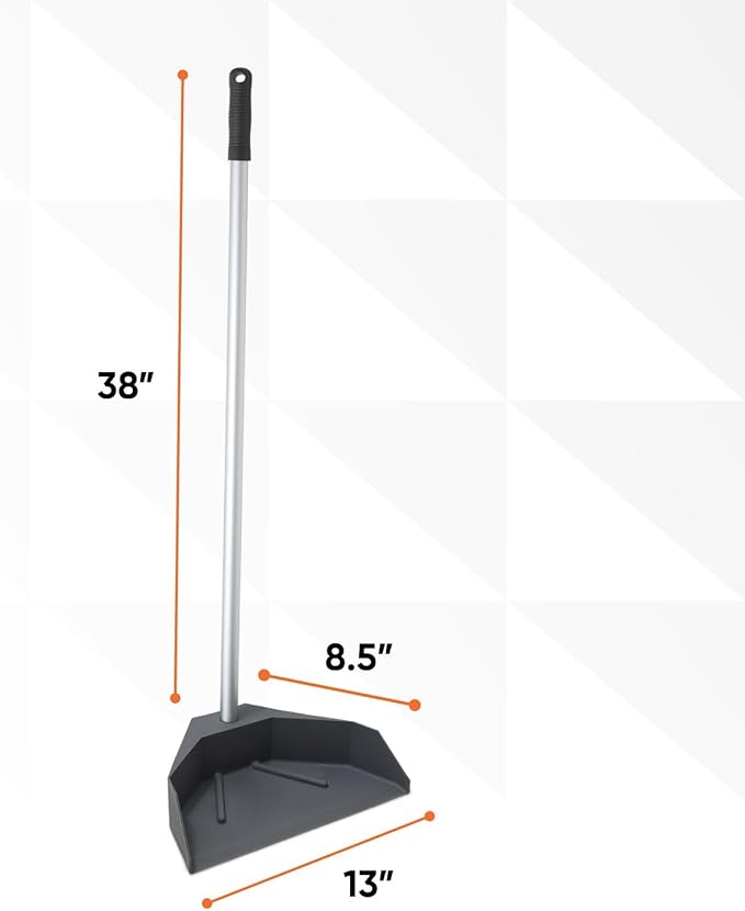 Silicone Dust Pan with Handle Lobby Dustpan with Long Handle Stand Up Dustpan, 35" Aluminum Long Handle, by Superio