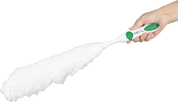 Restaurantware Cleaning Dusters 1 Pack of 16.2 x 2.3X 2.3 Inch Head Washable Static Dusting Wand Non-Slip Handle Plastic Green and White Dusting Tool for Hard-to-Reach Areas