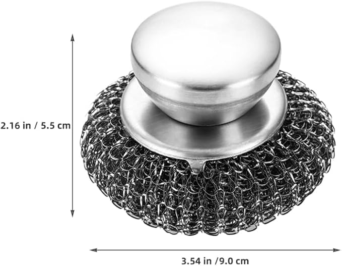 Toyvian Scrubber Brush with Ergonomic Handle, Stainless Steel Heavy Duty BBQ Grill Brush Kitchen Pot Scrubber Non-Scratch Scouring Pad for Cleaning Cast Iron Pots Pans Griddles and Sinks