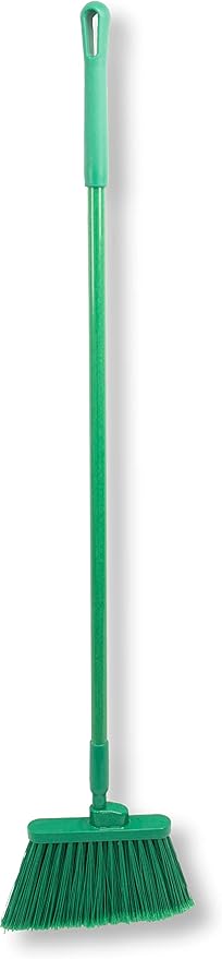 SPARTA 41082EC09 Plastic Color Coded Broom, Flagged Bristles, Long Broom With Angled Head For Large Debris, 56 Inches, Green