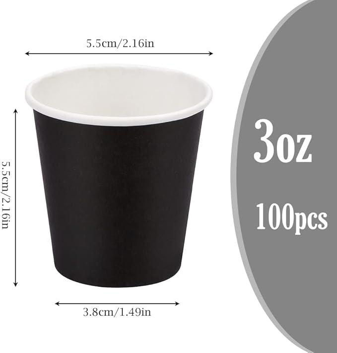 100 Pack 3 oz Bathroom Cups, Paper Cups, Mouthwash Cups, Small Paper Cups for Water, Juice,Candy Ideal for Halloween Party Bathroom and Office (Black)