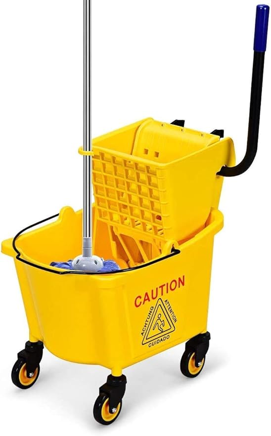 Nightcore Commercial Mop Bucket, All-in-one Tandem Floor Cleaning Wavebrake, Detachable Handle, Side Press Cleaning Wringer Portable Trolley On Wheels for Household, Commercial, 26 Quart Capacity