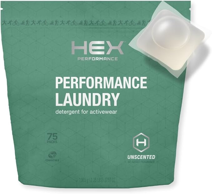 HEX Performance Laundry Detergent Packs, Unscented, 75 Count – Activewear Detergent Pods for Odor & Sweat Removal, Fragrance-Free Sport Wash, HE Compatible