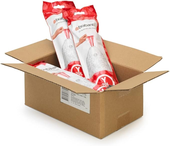 Brabantia PerfectFit Trash Bags (Size Y/5.3 Gal) Thick Plastic Trash Can Liners with Drawstring Handles (120 Bags)