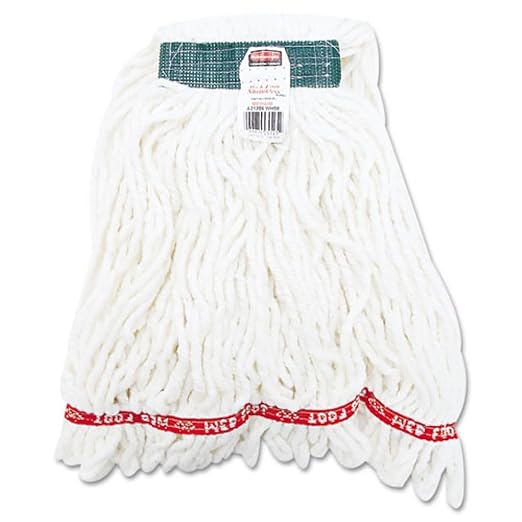 Rubbermaid Commercial Web Foot Shrinkless Wet Mop, Medium, 1-Inch Green Headband, White, Heavy Duty Industrial Wet Mop For Floor Cleaning Office/School/Stadium/Lobby/Restaurant