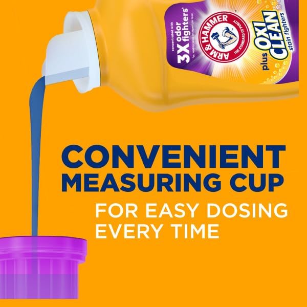 ARM & HAMMER Plus OxiClean with Odor Blasters Liquid Laundry Detergent, Laundry Odor Remover, Attacks Stains, Fresh Botanical Scent, 74 Loads, 96.2 Fl Oz