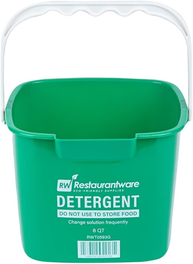 Restaurantware-RW Clean 8 Quart Cleaning Buckets, 10 Detergent Square Buckets - With Measurements, Built-In Spout And Handle, Green Plastic Utility Buckets, For Home Or Commercial Use,