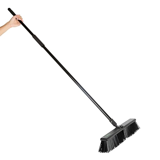 Restaurantware-Clean Tek Professional 17.13 Inch Push Broom, 1 Heavy-Duty Broom with 59â€ Handle - Heavy Bristles, 2 Handle Attachment, Wooden, Commercial Use, for Deck, Garage, Yard, Patio