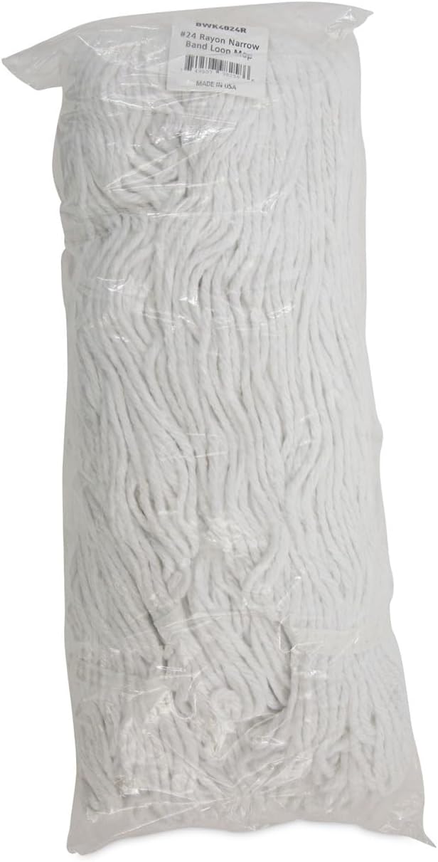 Boardwalk Pro Loop Web/Tailband Wet Mop Head, Rayon, #24 Size, White, 12/Carton