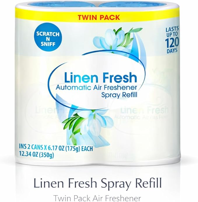 Automatic Air Freshener Spray Refill, Linen Scent, 2 Pack Fragrance Refill for Automatic Dispenser Units, Room Air Spray for Home Bathroom Office