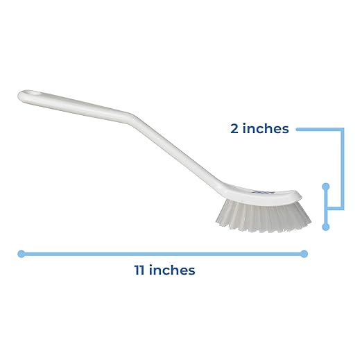 Vikan - Fine Dish Brush - Heavy-Duty, Narrow, Slip-Resistant Cleaning Brush, Polypropylene, Polyester Bristle, 11 Inch, White, (42875) (Pack of 2)