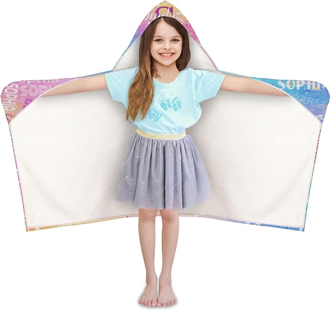 Custom Name Beach Towel for Boys Girls, Kids Babies Personalized Name Hooded Beach Towel Quick-Drying for Beach, Travel, Camping, Seaside, Swimming, Painted Colorful Pink Yellow Blue