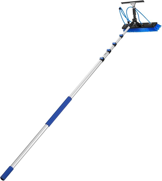 VEVOR Solar Panel Cleaning Kit, 26 ft, Water Fed Pole Kit with Cleaning Brush, Squeegee, Soap Dispenser, Extendable Aluminum Telescopic Pole, 180° Rotatable Brush Head, for Roof Mounted Solar Panels