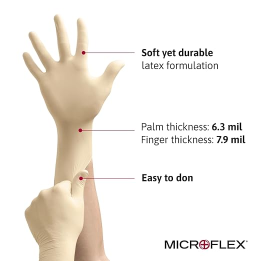 Ansell MICROFLEX Diamond Grip MF-300 Disposable Latex Gloves for Automotive, Healthcare, Machinery Industries - XL, Natural (Box of 100)